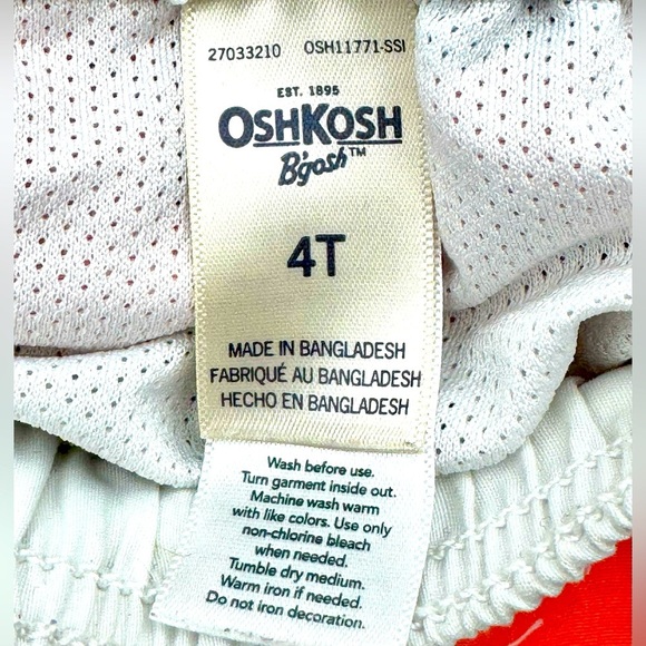 Osh Kosh GUC Sz 4T Kids Shark Print Swim Shorts, Orange, blue, white - Picture 4 of 4